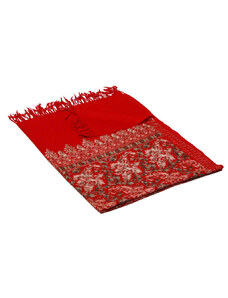 Pranita Kašmírská vlněná šála vyšívaná hedvábím červená s šedozelenou