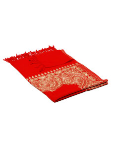 Pranita Kašmírská vlněná šála vyšívaná hedvábím červená se zlatou