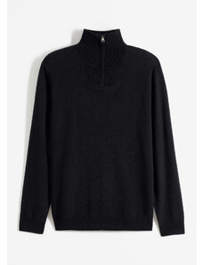 bonprix Vlněný svetr s podílem Good Cashmere Standard, límeček na zip Černá