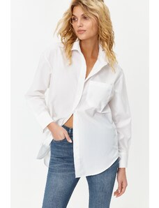 Trendyol Ecru Wide Fit Oversize Cotton Woven Shirt