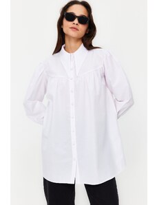 Trendyol Ecru Collar Detailed Relaxed Fit Cotton Woven Shirt