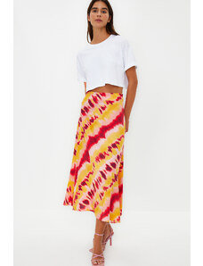 Trendyol Orange Retro Patterned Viscose Fabric Midi Woven Skirt