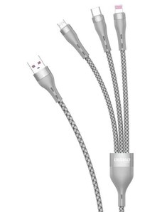 Dudao 3v1 USB - Lightning / microUSB / USB Type C kabel 65W 1,2m šedý (L20X)