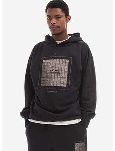 Bavlněná mikina A-COLD-WALL* Foil Grid Hoodie ACWMW074 BLACK pánská, černá barva, s kapucí, potiskem