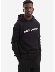 Bavlněná mikina A-COLD-WALL* Essential Logo Hoodie pánská, černá barva, s kapucí, s potiskem, ACWMW083.-LIGHTORANG