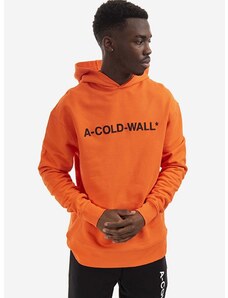Bavlněná mikina A-COLD-WALL* Essential Logo Hoodie pánská, oranžová barva, s kapucí, s potiskem, ACWMW083.-LIGHTORANG