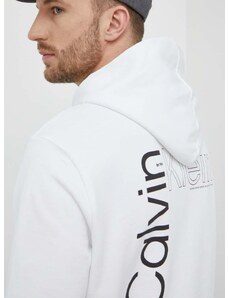 Bavlněná mikina Calvin Klein pánská, bílá barva, s kapucí, s potiskem