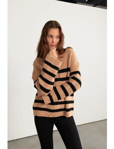 VATKALI Striped Zipper Pullover Camel