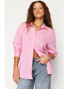 Trendyol Pink Striped Oversize Wide Fit Textured Woven Shirt