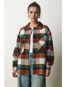 Happiness İstanbul Women's Brown Green Lumberjack Cachet Shirt Jacket