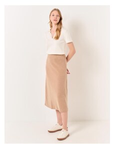 Jimmy Key Beige High Waist Soft Textured Midi Skirt