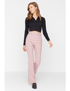 Trendyol Dry Rose Flare Fit tkané kalhoty s vysokým pasem