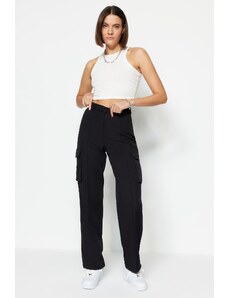Trendyol Black Cargo Straight/Straight Fit Woven Dvojitá kapsa Tkané kalhoty