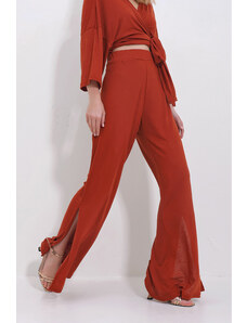 Trend Alaçatı Stili Women's Tile Slit Wide Cut Trousers