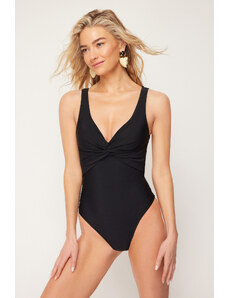 Trendyol Black V-Neck Knotted Regular Swimsuit