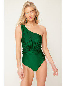Trendyol Green One Shoulder Draped Regular Swimsuit