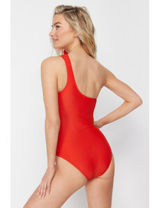 Trendyol Red One Shoulder Draped Regular Swimsuit
