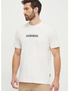 Bavlněné tričko Napapijri S-Box béžová barva, s potiskem, NP0A4H8SN1A1