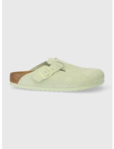 Semišové pantofle Birkenstock Boston dámské, zelená barva, 1026810