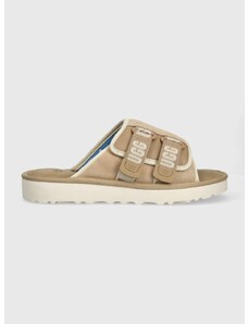 Semišové pantofle UGG Goldencoast Strap Slide pánské, béžová barva, 1142730