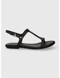 Kožené sandály Tommy Hilfiger TH FLAT SANDAL dámské, černá barva, FW0FW07930