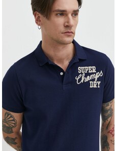 Bavlněné polo tričko Superdry tmavomodrá barva, s aplikací