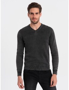 Ombre Clothing Pánský svetr s výstřihem do V v černé barvě V4 SWOS-0108