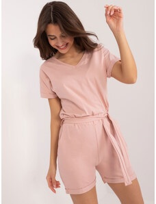Fashionhunters Světle růžový overal s elastickým pasem