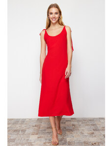 Trendyol Red Straight Cut Slit Maxi Woven Dress