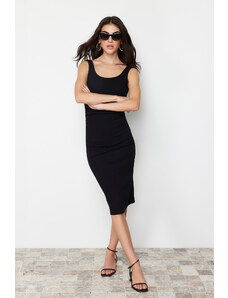 Trendyol Black Pool Neckline Decollete Gathered Bodycone/Capable Elastic Knitted Midi Dress