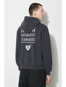 Bavlněná mikina Human Made Zip-Up Hoodie pánská, šedá barva, s kapucí, s potiskem, HM26CS040