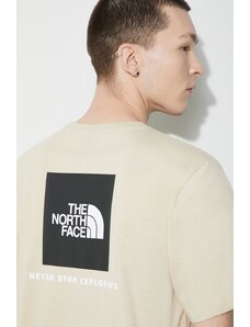 Bavlněné tričko The North Face M S/S Redbox Tee béžová barva, s potiskem, NF0A87NP3X41