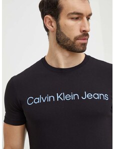 Bavlněné tričko Calvin Klein Jeans černá barva, s potiskem, J30J322344