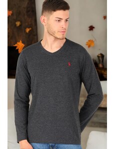 T8587 DEWBERRY V-NECK MEN'S LONG SLEEVE T-SHIRT-ANTHRACITE-2