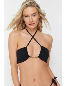 Trendyol Black Strapless Cut Out/Window Textured Bikini Top