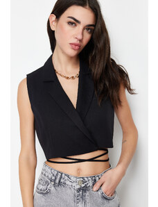 Trendyol Black Fitted Woven Crop Vest