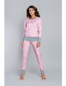 Italian Fashion Dámské pyžamo Lama dlouhé rukávy, dlouhé kalhoty - růžový potisk