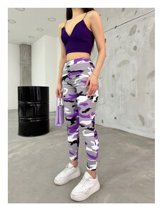 BİKELİFE Lilac Camouflage Pattern Gabardine Leggings Trousers