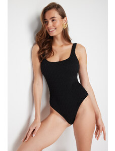 Trendyol Black Square Neck Regular Textured Swimsuit