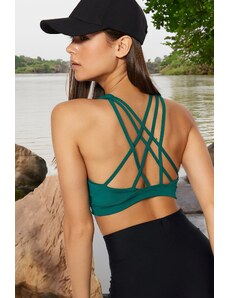 Trendyol Dark Green Support/Shaping Back Cross-Band Detail Knitted Sports Bra