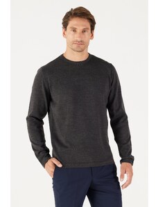 AC&Co / Altınyıldız Classics Men's Anthracite-melange Standard Fit Normal Cut Warm Crew Neck Knitwear Sweater