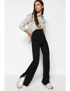 Trendyol černé boční rozparky Flare/španělské pletené kalhoty s vysokým pasem