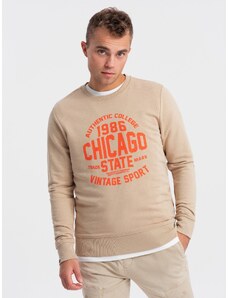 Ombre Men's unbuttoned sweatshirt with collegiate print - sand