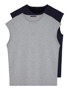 Trendyol Basic Navy Blue-Grey 2 Pack Oversize/Wide Cut Cotton Sleeveless T-Shirt/Tank Top