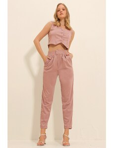 Trend Alaçatı Stili Women's Powder Pink High Waist Carrot Pants