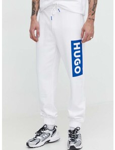 Bavlněné tepláky Hugo Blue bílá barva, s potiskem