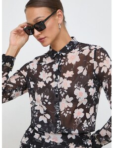 Košile Guess CLOUIS dámská, černá barva, regular, s klasickým límcem, W3GH97 WDW82