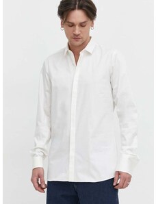 Košile HUGO pánská, béžová barva, slim, s klasickým límcem, 50513945