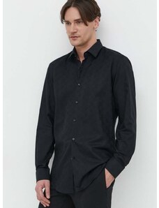 Bavlněná košile HUGO černá barva, slim, s klasickým límcem, 50500965