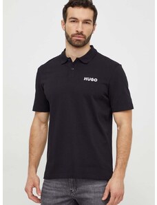 Bavlněné polo tričko HUGO černá barva, s aplikací, 50509960